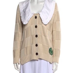 Ganni Cream Cardigan with White Collar
